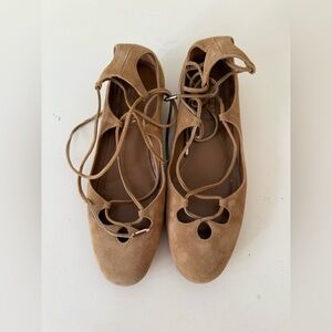 Aquazzura Tan Lace-Up Flats